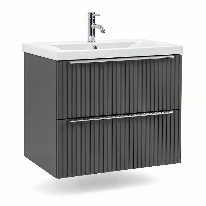 AquaSure Fluted Waterproof PVC Wall Hung Vanity Satin Anthracite - 600mm with Chrome Handles