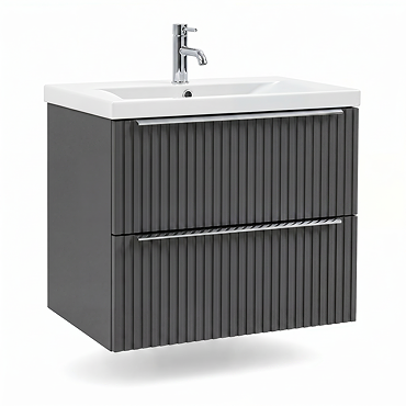 AquaSure Fluted Waterproof PVC Wall Hung Vanity Satin Anthracite - 600mm with Chrome Handles