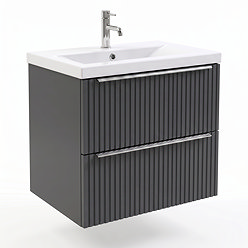 AquaSure Fluted Waterproof PVC Wall Hung Vanity Satin Anthracite - 600mm with Chrome Handles