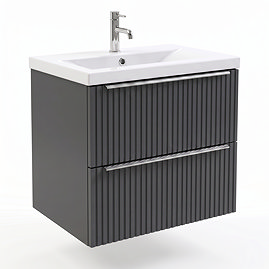 AquaSure Fluted Waterproof PVC Wall Hung Vanity Satin Anthracite - 600mm with Chrome Handles