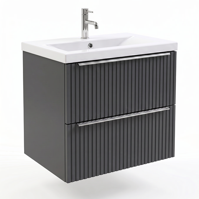 AquaSure Fluted Waterproof PVC Wall Hung Vanity Satin Anthracite - 600mm with Chrome Handles
