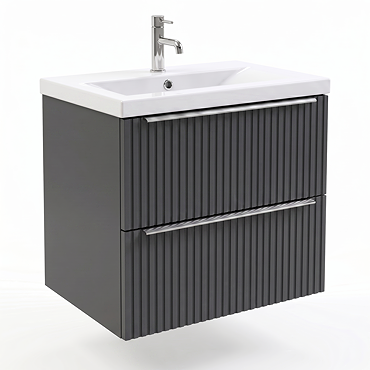 AquaSure Fluted Waterproof PVC Wall Hung Vanity Satin Anthracite - 600mm with Chrome Handles