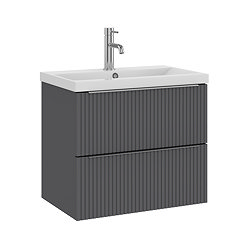 AquaSure Fluted Waterproof PVC Wall Hung Vanity Satin Anthracite - 600mm with Chrome Handles