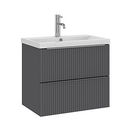AquaSure Fluted Waterproof PVC Wall Hung Vanity Satin Anthracite - 600mm with Chrome Handles