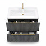 AquaSure Fluted Waterproof PVC Wall Hung Vanity Satin Anthracite - 800mm with Brushed Brass Handles