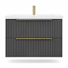 AquaSure Fluted Waterproof PVC Wall Hung Vanity Satin Anthracite - 800mm with Brushed Brass Handles