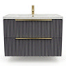 AquaSure Fluted Waterproof PVC Wall Hung Vanity Satin Anthracite - 800mm with Brushed Brass Handles