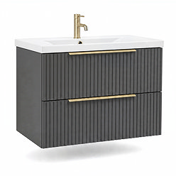 AquaSure Fluted Waterproof PVC Wall Hung Vanity Satin Anthracite - 800mm with Brushed Brass Handles