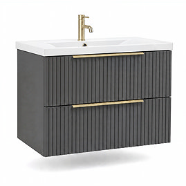 AquaSure Fluted Waterproof PVC Wall Hung Vanity Satin Anthracite - 800mm with Brushed Brass Handles