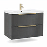 AquaSure Fluted Waterproof PVC Wall Hung Vanity Satin Anthracite - 800mm with Brushed Brass Handles