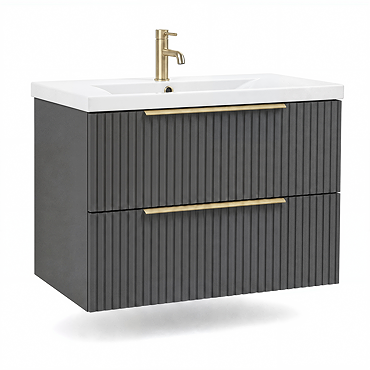 AquaSure Fluted Waterproof PVC Wall Hung Vanity Satin Anthracite - 800mm with Brushed Brass Handles