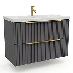 AquaSure Fluted Waterproof PVC Wall Hung Vanity Satin Anthracite - 800mm with Brushed Brass Handles