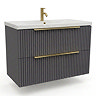 AquaSure Fluted Waterproof PVC Wall Hung Vanity Satin Anthracite - 800mm with Brushed Brass Handles