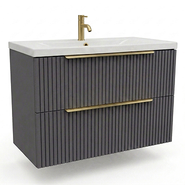AquaSure Fluted Waterproof PVC Wall Hung Vanity Satin Anthracite - 800mm with Brushed Brass Handles