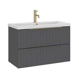 AquaSure Fluted Waterproof PVC Wall Hung Vanity Satin Anthracite - 800mm with Brushed Brass Handles