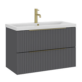 AquaSure Fluted Waterproof PVC Wall Hung Vanity Satin Anthracite - 800mm with Brushed Brass Handles