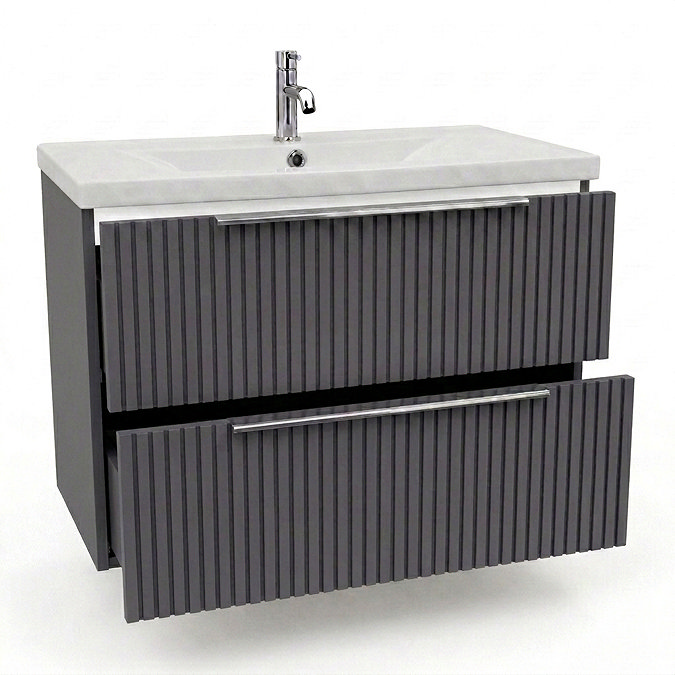 AquaSure Fluted Waterproof PVC Wall Hung Vanity Satin Anthracite - 800mm with Chrome Handles