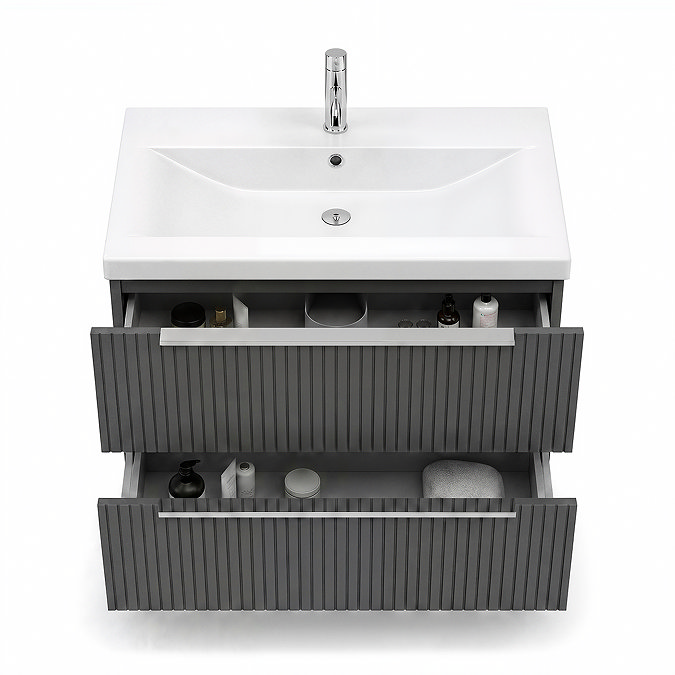 AquaSure Fluted Waterproof PVC Wall Hung Vanity Satin Anthracite - 800mm with Chrome Handles