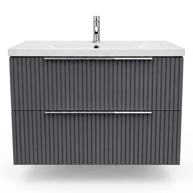AquaSure Fluted Waterproof PVC Wall Hung Vanity Satin Dark Grey - 800mm with Chrome Handles