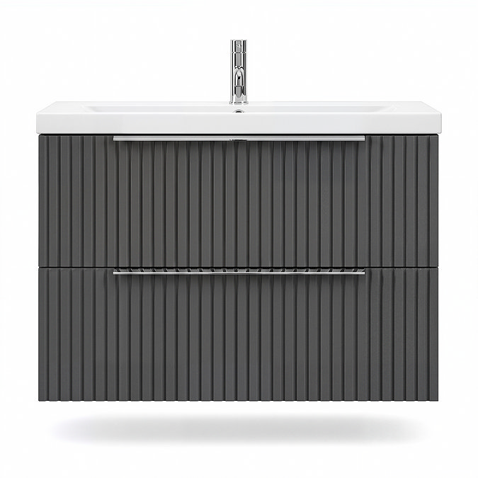 AquaSure Fluted Waterproof PVC Wall Hung Vanity Satin Anthracite - 800mm with Chrome Handles