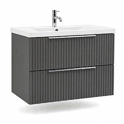 AquaSure Fluted Waterproof PVC Wall Hung Vanity Satin Anthracite - 800mm with Chrome Handles