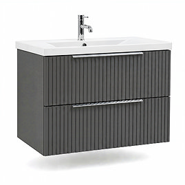 AquaSure Fluted Waterproof PVC Wall Hung Vanity Satin Anthracite - 800mm with Chrome Handles