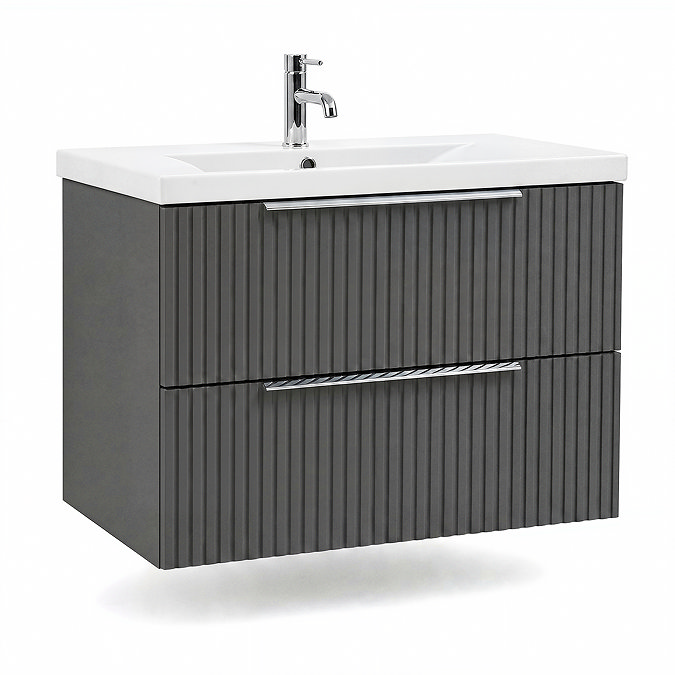 AquaSure Fluted Waterproof PVC Wall Hung Vanity Satin Anthracite - 800mm with Chrome Handles