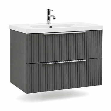 AquaSure Fluted Waterproof PVC Wall Hung Vanity Satin Anthracite - 800mm with Chrome Handles