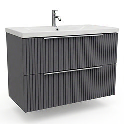 AquaSure Fluted Waterproof PVC Wall Hung Vanity Satin Dark Grey - 800mm with Chrome Handles
