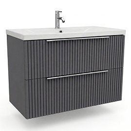AquaSure Fluted Waterproof PVC Wall Hung Vanity Satin Dark Grey - 800mm with Chrome Handles