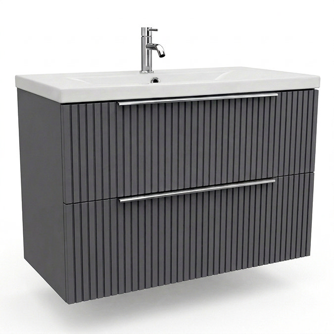 AquaSure Fluted Waterproof PVC Wall Hung Vanity Satin Dark Grey - 800mm with Chrome Handles