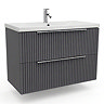 AquaSure Fluted Waterproof PVC Wall Hung Vanity Satin Dark Grey - 800mm with Chrome Handles
