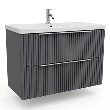 AquaSure Fluted Waterproof PVC Wall Hung Vanity Satin Dark Grey - 800mm with Chrome Handles