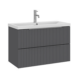 AquaSure Fluted Waterproof PVC Wall Hung Vanity Satin Anthracite - 800mm with Chrome Handles