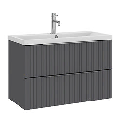 AquaSure Fluted Waterproof PVC Wall Hung Vanity Satin Anthracite - 800mm with Chrome Handles