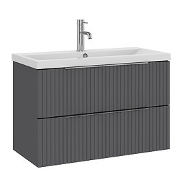 AquaSure Fluted Waterproof PVC Wall Hung Vanity Satin Anthracite - 800mm with Chrome Handles