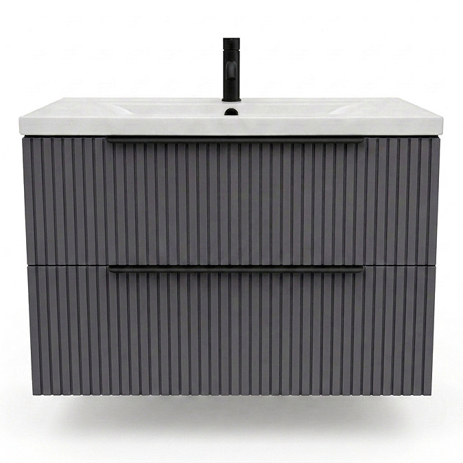 AquaSure Fluted Waterproof PVC Wall Hung Vanity Satin Anthracite - 800mm with Matt Black Handles
