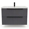 AquaSure Fluted Waterproof PVC Wall Hung Vanity Satin Anthracite - 800mm with Matt Black Handles