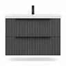 AquaSure Fluted Waterproof PVC Wall Hung Vanity Satin Anthracite - 800mm with Matt Black Handles