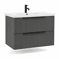 AquaSure Fluted Waterproof PVC Wall Hung Vanity Satin Anthracite - 800mm with Matt Black Handles