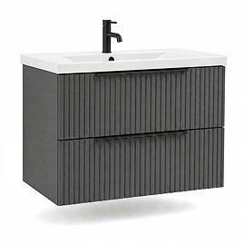 AquaSure Fluted Waterproof PVC Wall Hung Vanity Satin Anthracite - 800mm with Matt Black Handles