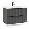 AquaSure Fluted Waterproof PVC Wall Hung Vanity Satin Anthracite - 800mm with Matt Black Handles