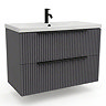 AquaSure Fluted Waterproof PVC Wall Hung Vanity Satin Anthracite - 800mm with Matt Black Handles