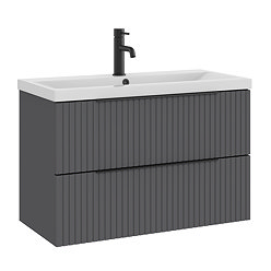 AquaSure Fluted Waterproof PVC Wall Hung Vanity Satin Anthracite - 800mm with Matt Black Handles