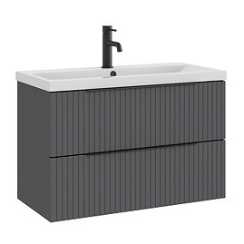 AquaSure Fluted Waterproof PVC Wall Hung Vanity Satin Anthracite - 800mm with Matt Black Handles