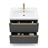 AquaSure Fluted Waterproof PVC Wall Hung Vanity Satin Anthracite - 600mm with Brushed Brass Handles