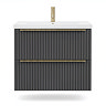 AquaSure Fluted Waterproof PVC Wall Hung Vanity Satin Anthracite - 600mm with Brushed Brass Handles