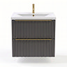 AquaSure Fluted Waterproof PVC Wall Hung Vanity Satin Anthracite - 600mm with Brushed Brass Handles