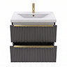 AquaSure Fluted Waterproof PVC Wall Hung Vanity Satin Anthracite - 600mm with Brushed Brass Handles