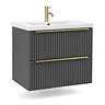 AquaSure Fluted Waterproof PVC Wall Hung Vanity Satin Anthracite - 600mm with Brushed Brass Handles